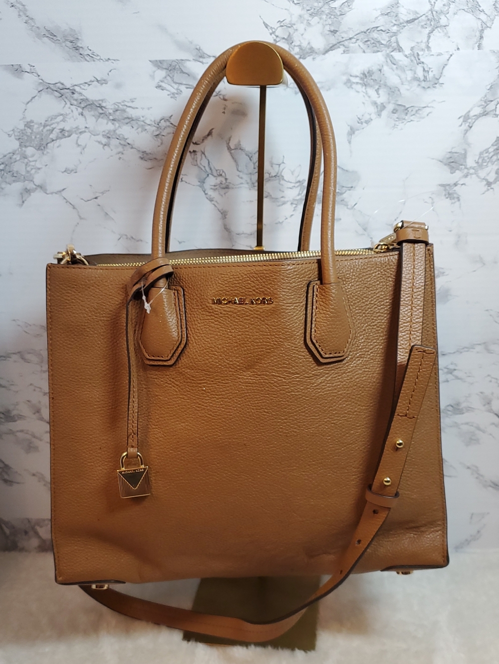 Michael Kors Brown Pebbled Leather Satchel with Gold Hardware